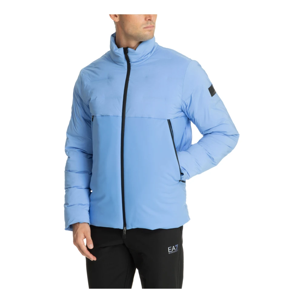 Emporio Armani EA7 7 Down Jacket met Hook-and-Loop Sluiting Blue Heren