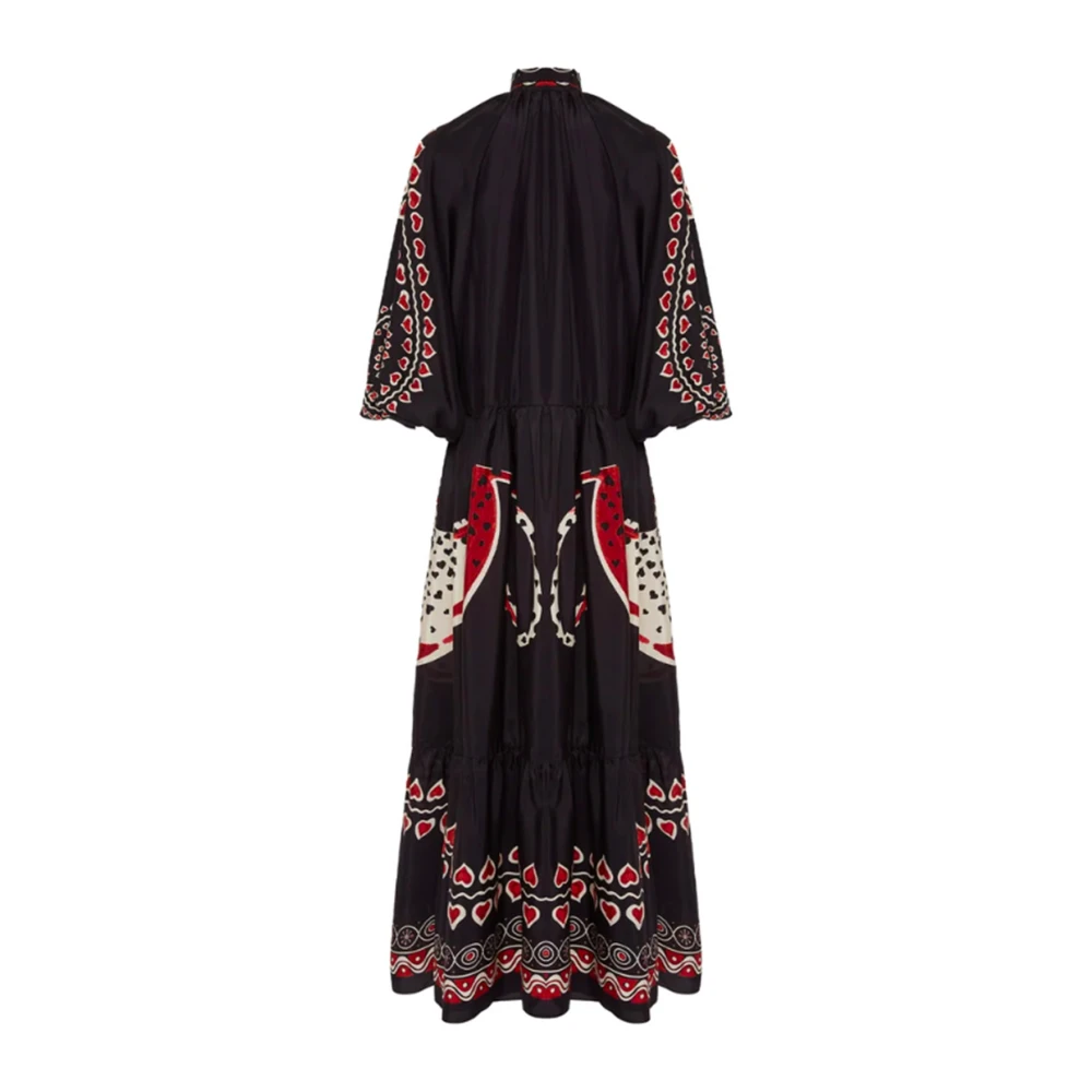 La DoubleJ Zwarte Jurk met Handgemaakt Patroon Multicolor Dames