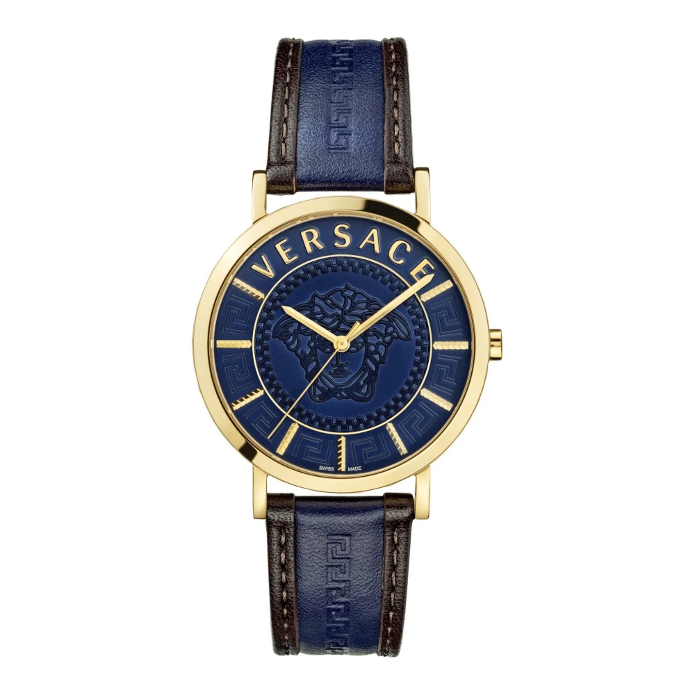 Versace VEJ400321 V-Essential gold blue brown Leather Men's Watch NEW - Image 2