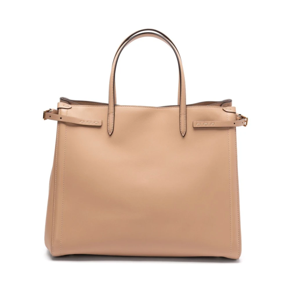 Valentino Garavani Beige Leren Tote Tas VLogo Detail Beige Dames