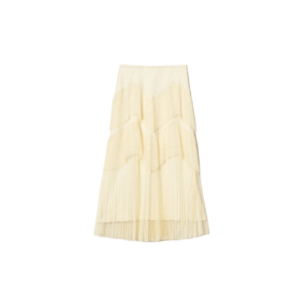Twinset Women's Beige Vanilla Tulle Skirt With Ruffles - Midi Skirts - S - Skirts