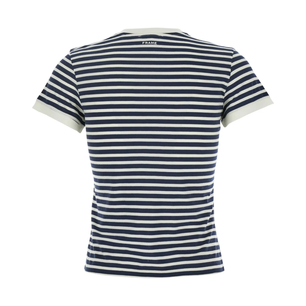 Frame Paris Logo Print Gestreepte Crewneck T-Shirt Blue Dames
