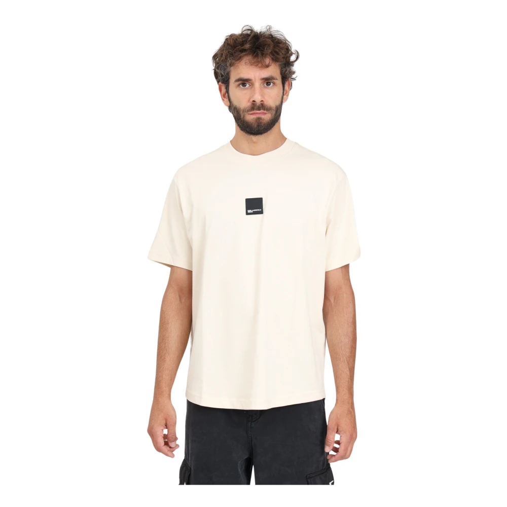 Karl Lagerfeld Heren Logo Patch T-shirt Beige Heren