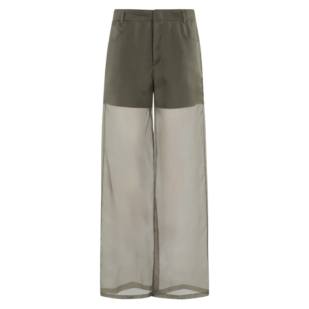 Federica Tosi Women's Green Pantalone 5 Tasche In Organza Di Seta - Wide Trousers - Xs - Trousers