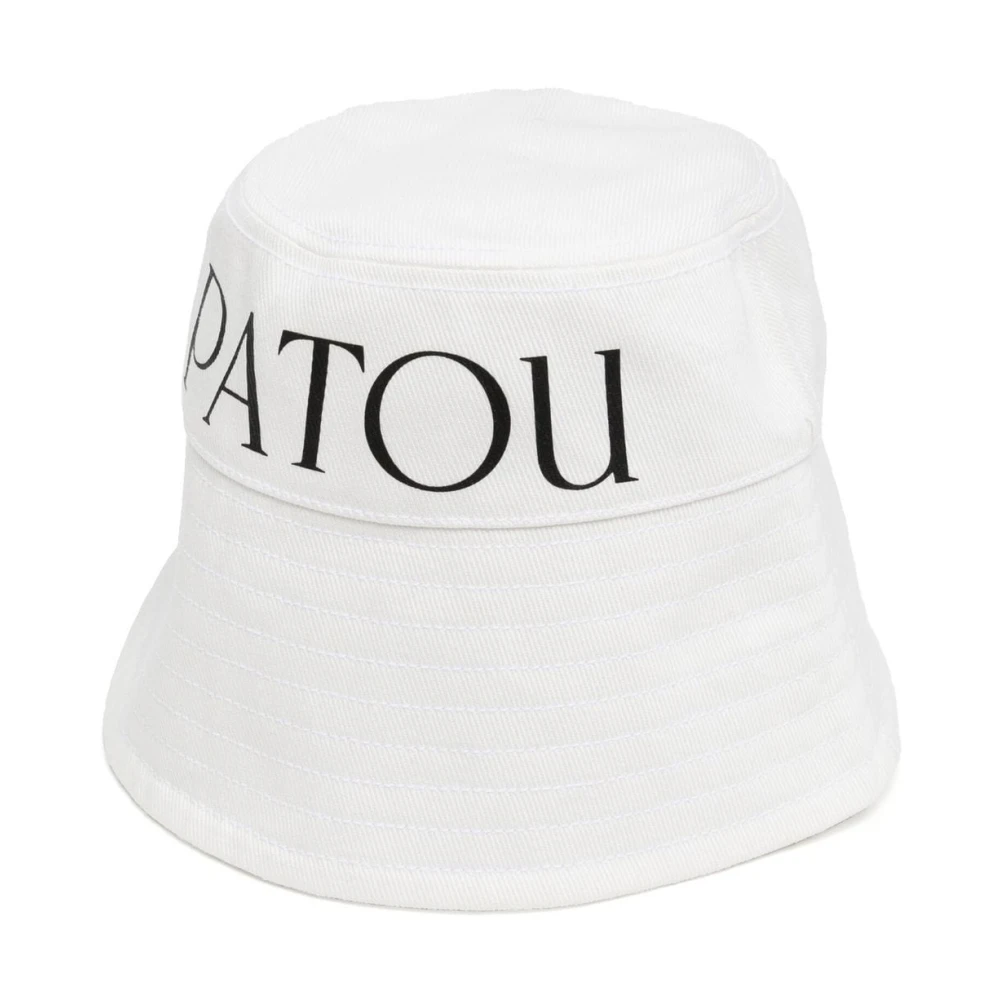 Patou Logo-Print Bucket Hat Wit White Dames