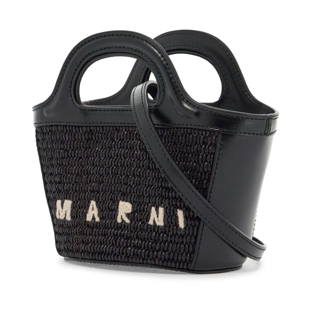 Marni Geweven katoenen en nylon handtas met leren details Black Dames
