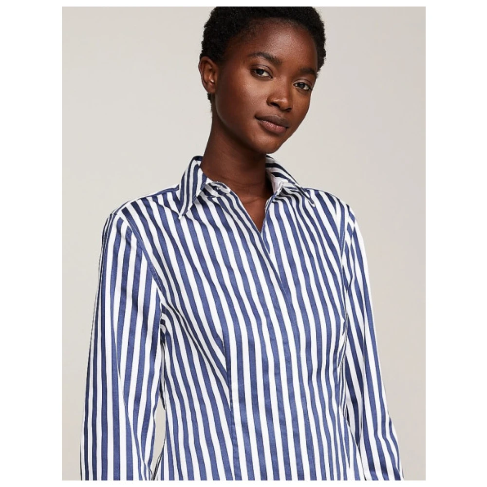 Tommy Hilfiger Verticaal Gestreepte Overhemdjurk Blue Dames