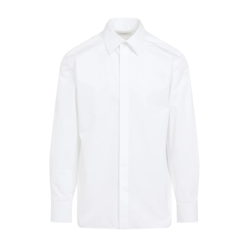 Saint Laurent Witte Katoenen Overhemd Verhoog Stijl White Heren