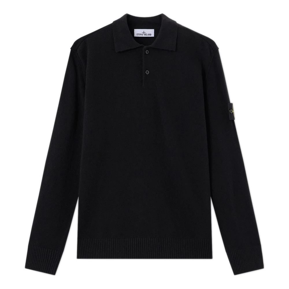 Stone Island Men's Wool Knitted Long-Sleeve Polo - Black V0029 - M - Image 6
