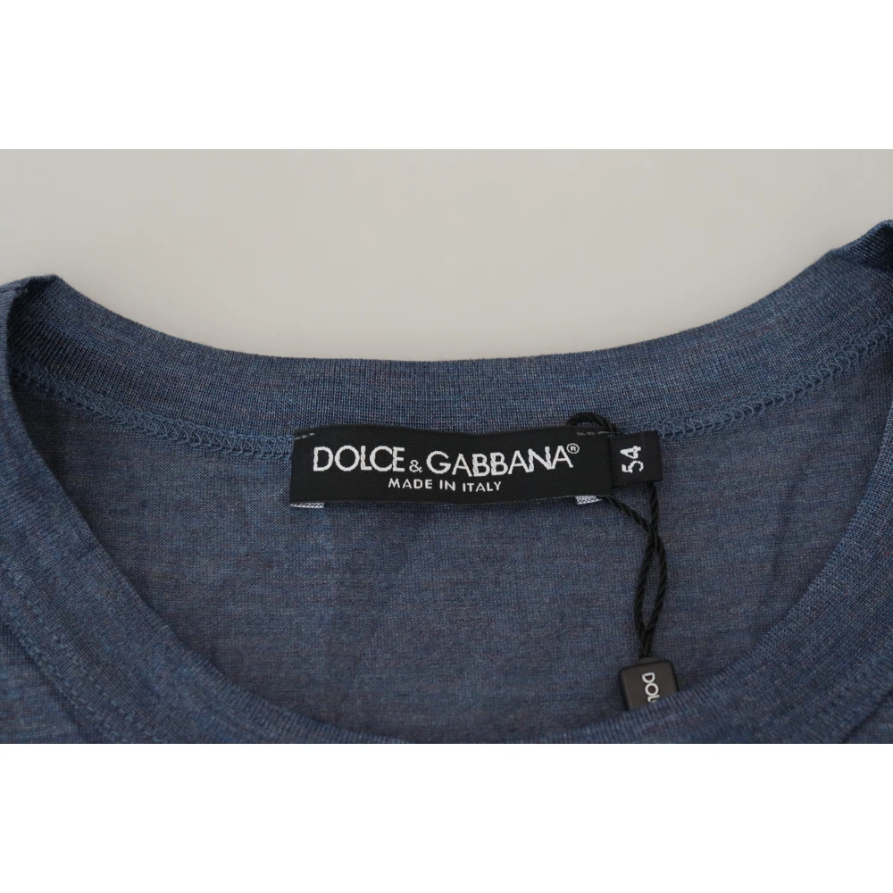 Dolce & Gabbana Blauwe Zijden Crewneck Korte Mouw T-shirt Blue Heren