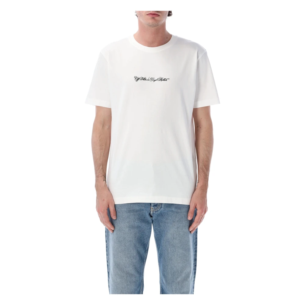 Off White Men's White Off T-Shirts, L, Script Arrow Slim Tee