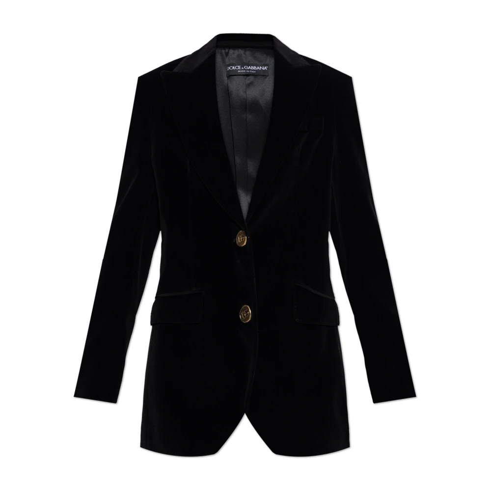 Dolce & Gabbana Vrouw Zwart Jassen Dames, S, Leer, Velvet Blazer With Single Vent