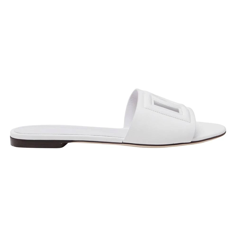 Dolce & Gabbana White Leather Flats With Logo Detailing - Female - Sliders - 3 Uk - Shoes