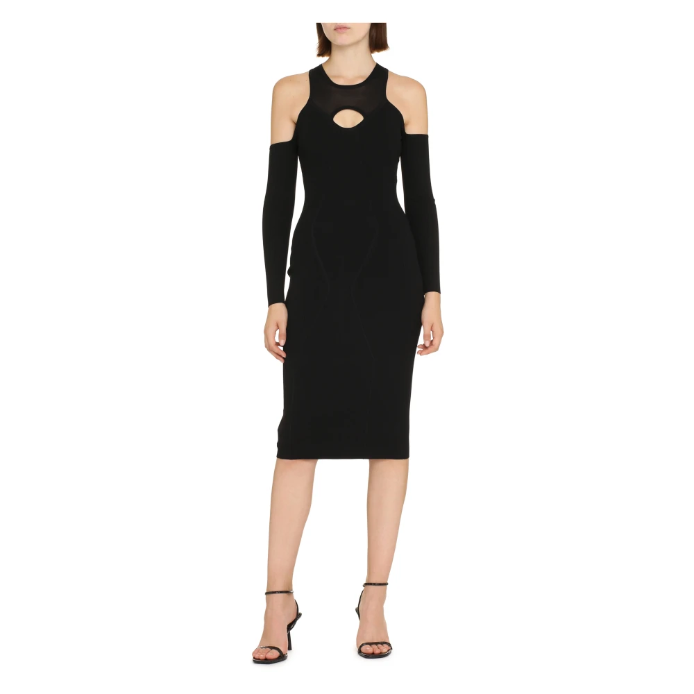 pinko Geribbelde gebreide midi-jurk met uitsnijdingen Black Dames