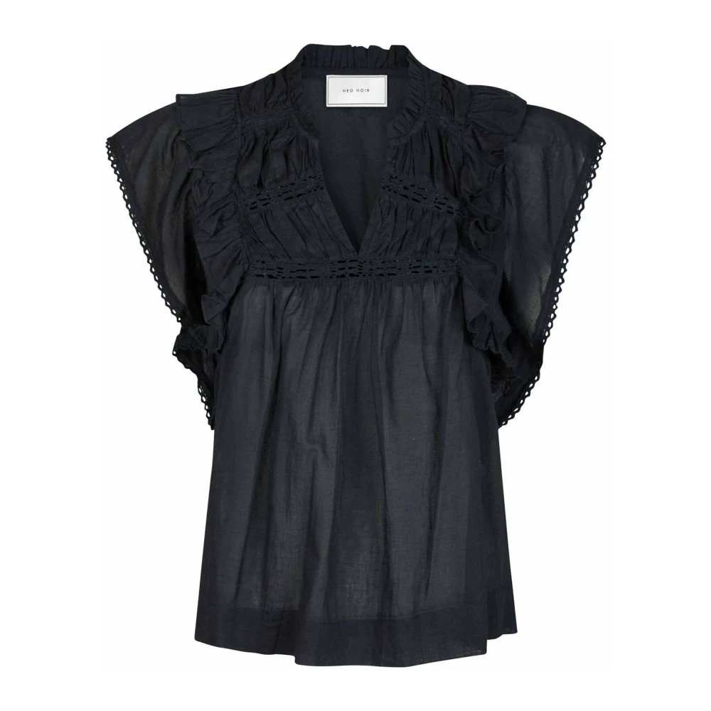 Neo Noir Women's Blue Blouses, Xl, Navy Voile Blouse With Ruffle Details