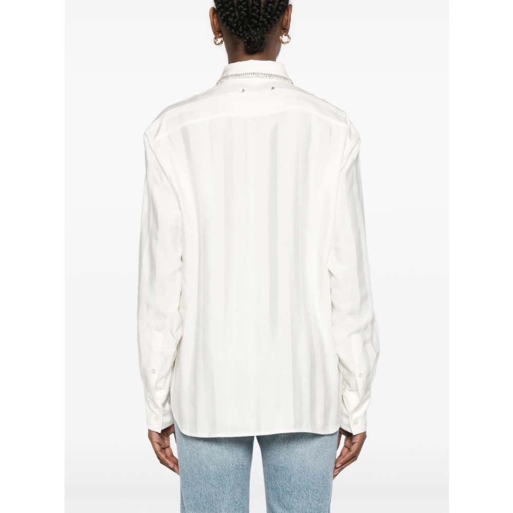Golden Goose Crystal Embellished Vertical Stripe Shirt Beige Dames
