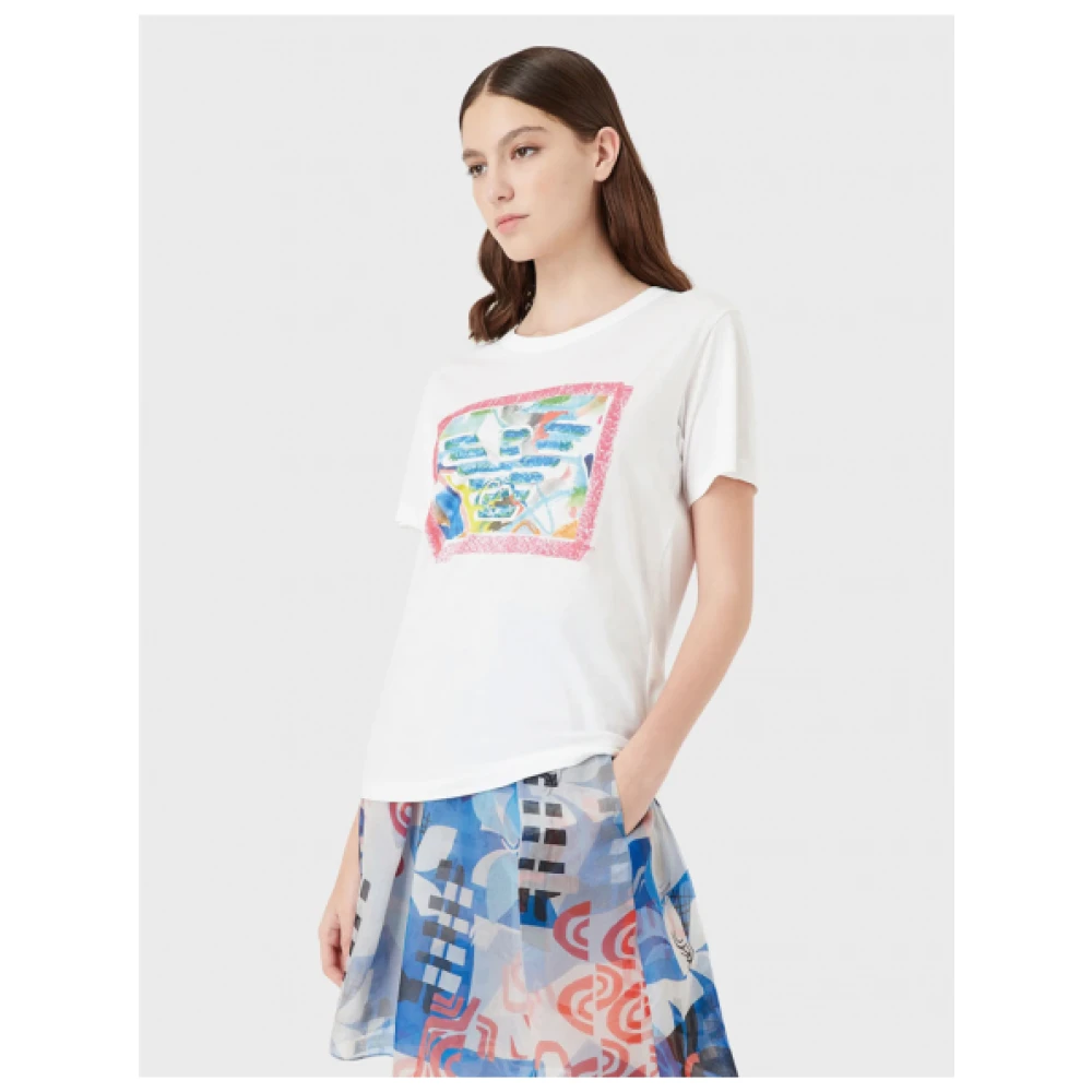 Emporio Armani Korte mouwen waterverf logo T-shirt White Dames