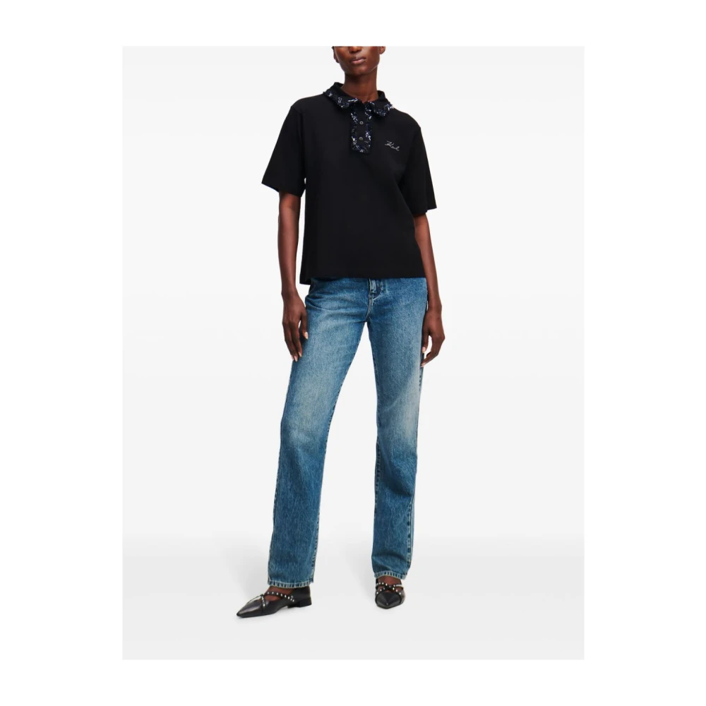 Karl Lagerfeld Polo MC Boucle Negro Cuello Combi Black Dames