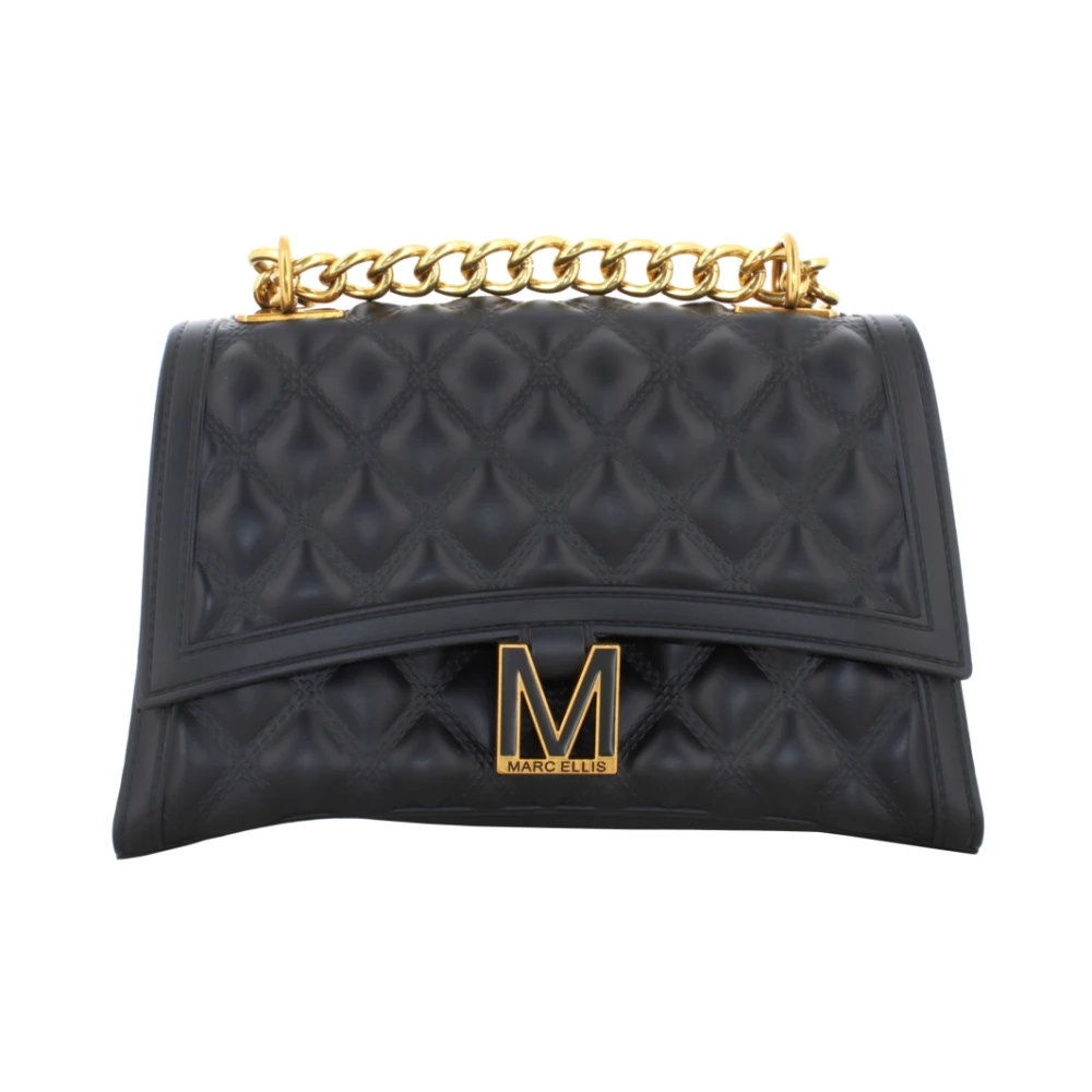 Marc Ellis Zwarte schoudertas met plat ruitpatroon Black Dames