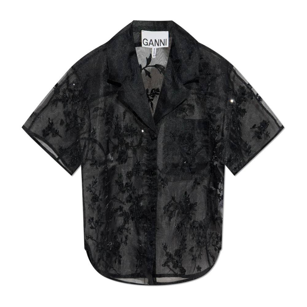 Ganni Women's Black Embellished Organza Shirt - Shirts - S - Blouses & Shirts