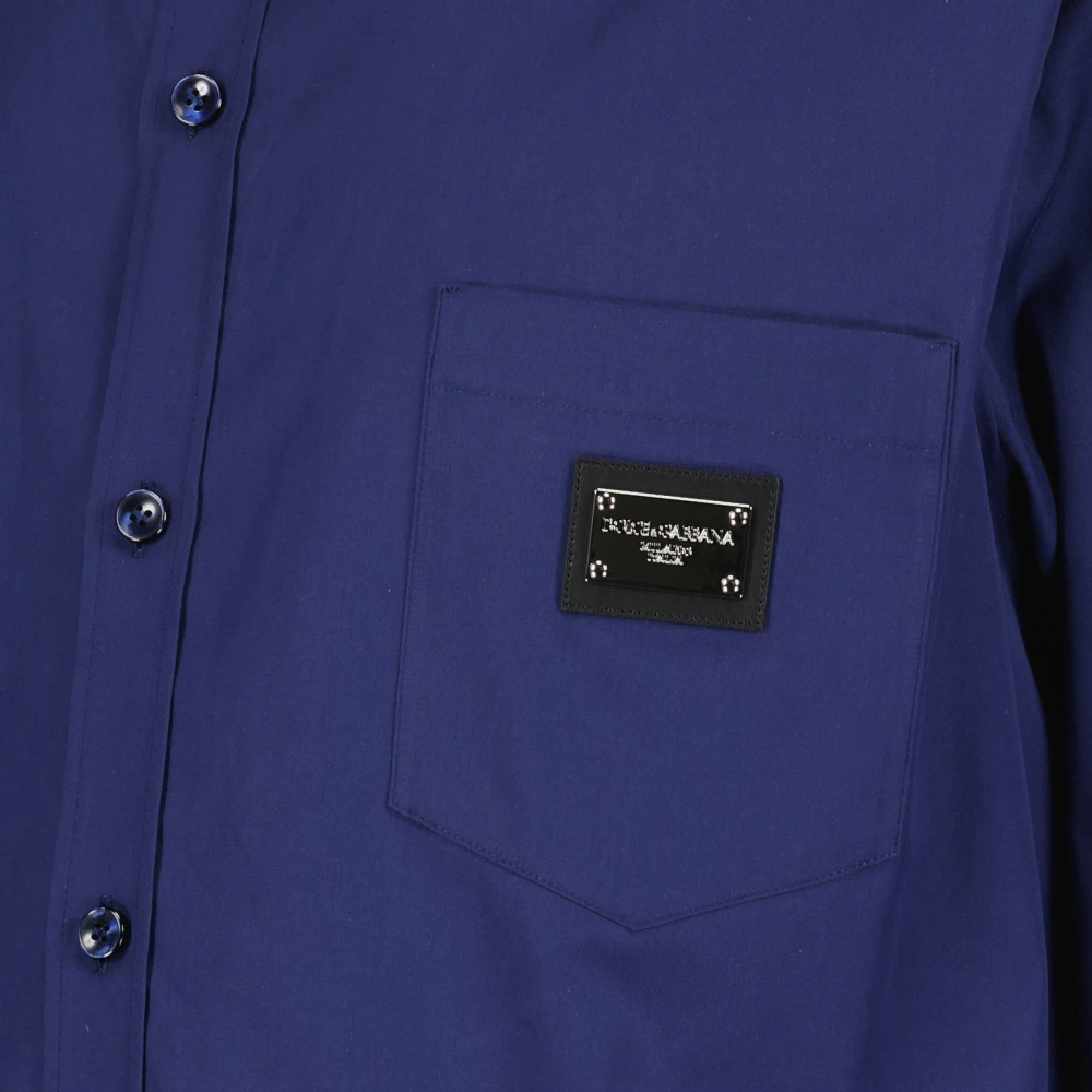 Dolce & Gabbana Essentiële Shirt met Logo en Knoopsluiting Blue Heren