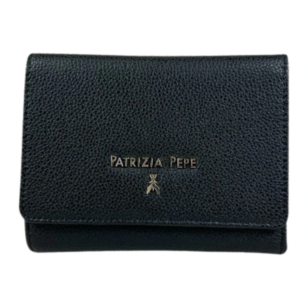 PATRIZIA PEPE Zwarte leren portemonnee gehamerd medium Black Dames