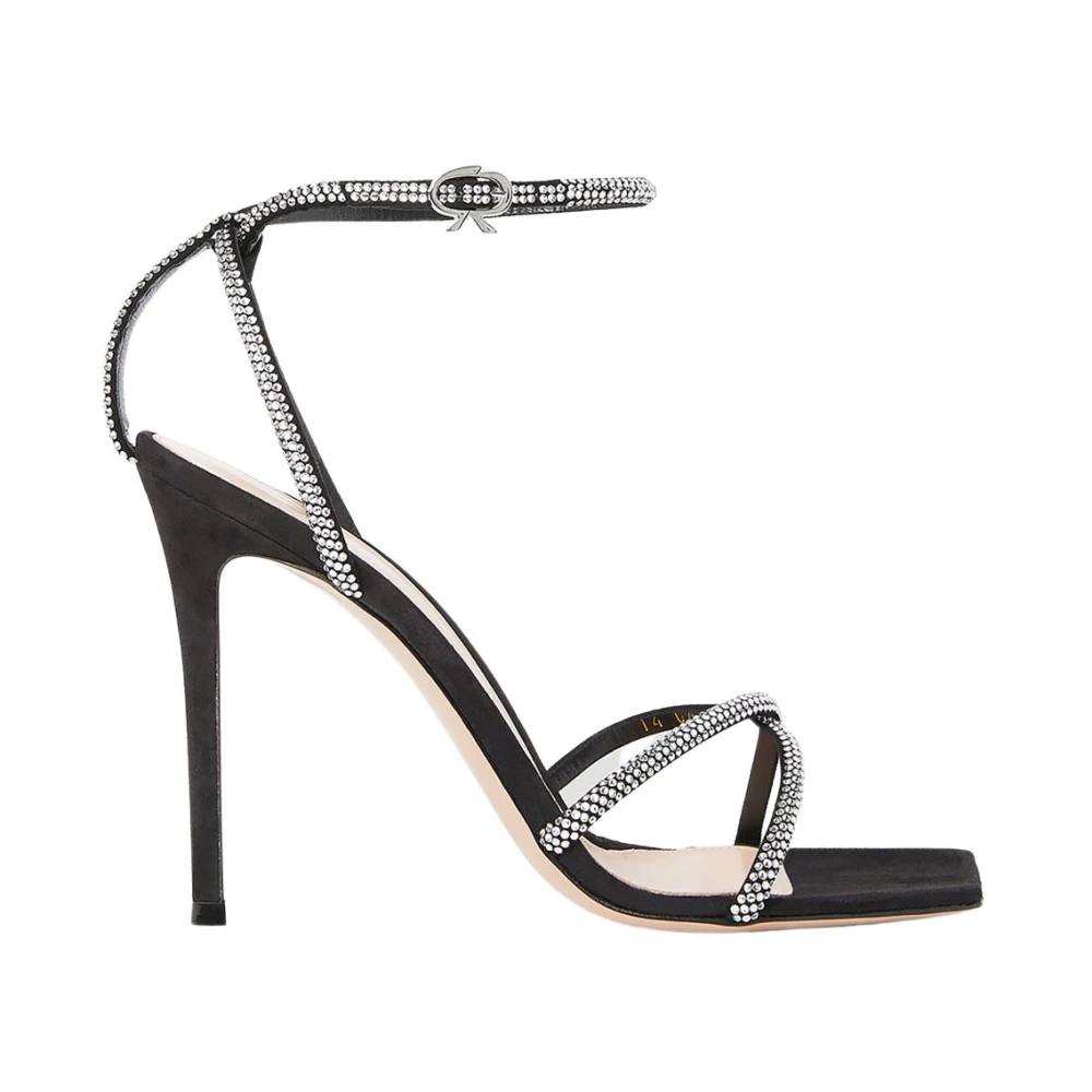 Gianvito Rossi Women's Black High Heel Sandals, 5 1/2 Uk, Suede Crystal High Heel Sandals