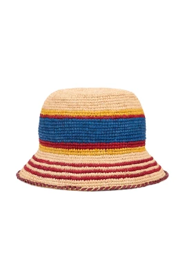 Vävd hatt i raffia med randig design