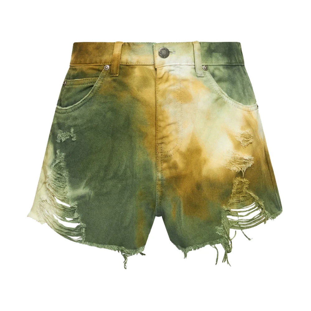 Pinko Militair Groene Katoenen Shorts met Slijtage Multicolor Dames