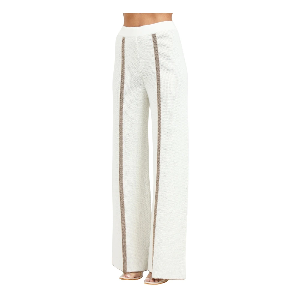Akep Elegante Gebreide Wijde Pijp Broek Beige Dames