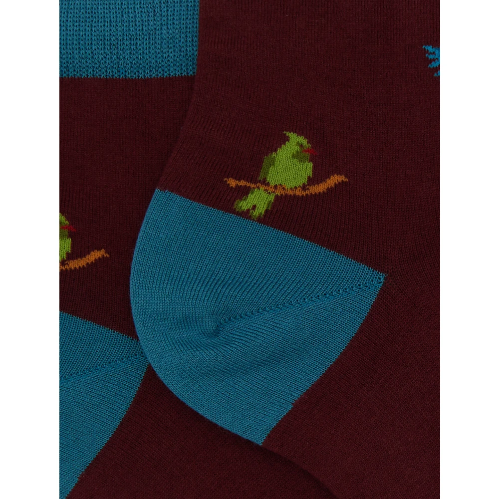 Gallo Korte bordeauxrode katoenen sokken voor dames met specht motief Multicolor Dames