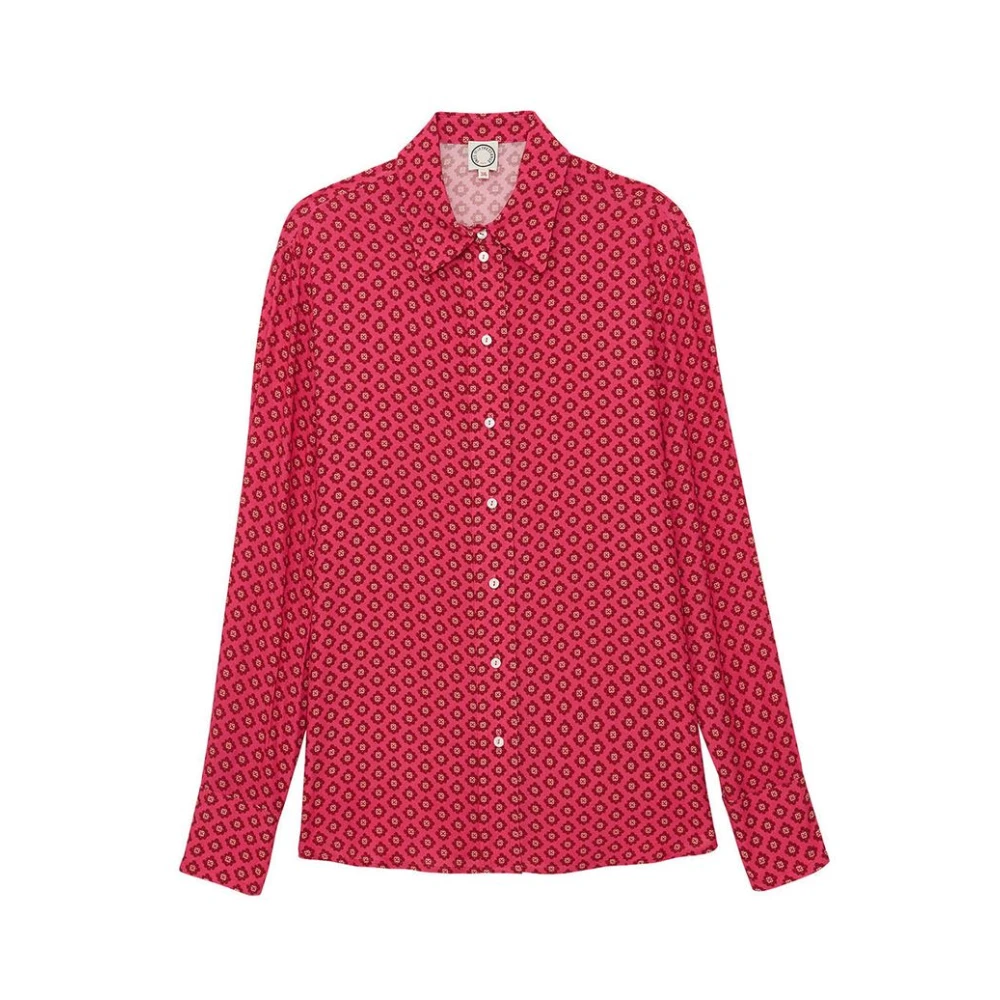 Ines De La Fressange Paris Roze Crepe Shirt met Leon Borduurwerk Pink Dames