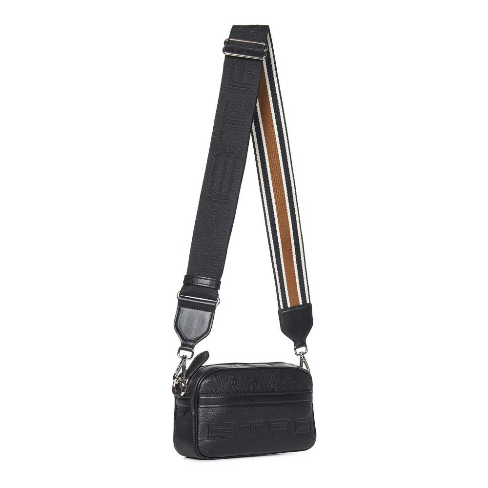 ETRO Gestreepte Schoudertas Zwart Leer Black Dames