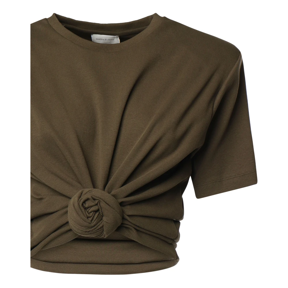 Magda Butrym Bruine Geribbelde T-shirt met Knoopdetail Brown Dames