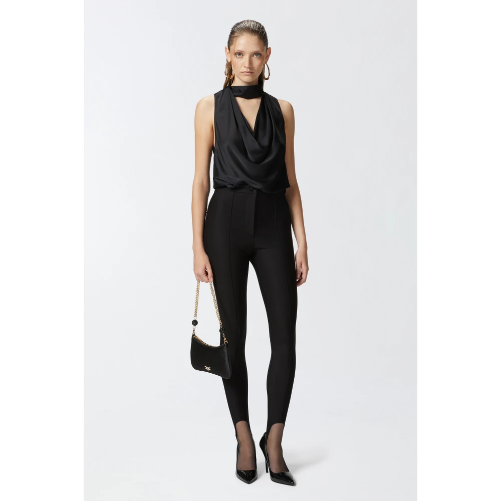 pinko Satijnen Mouwloze Gedrapeerde Top Black Dames