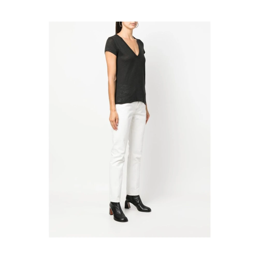 IRO Zwart Linnen V-hals T-shirt Black Dames