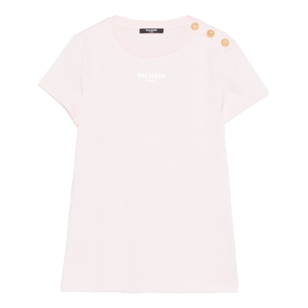 Balmain Girls Pink Logo T-Shirt With Gold Buttons - Kids Short Sleeve T-Shirts - 6 Y - Kids
