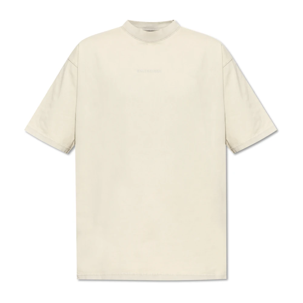 Balenciaga T-shirt met geborduurd logo met korte mouwen Beige Heren