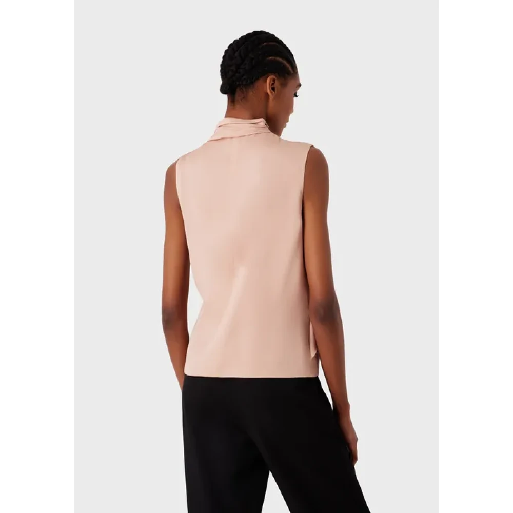 Giorgio Armani Zijden Georgette Gedrapeerde Top Beige Dames