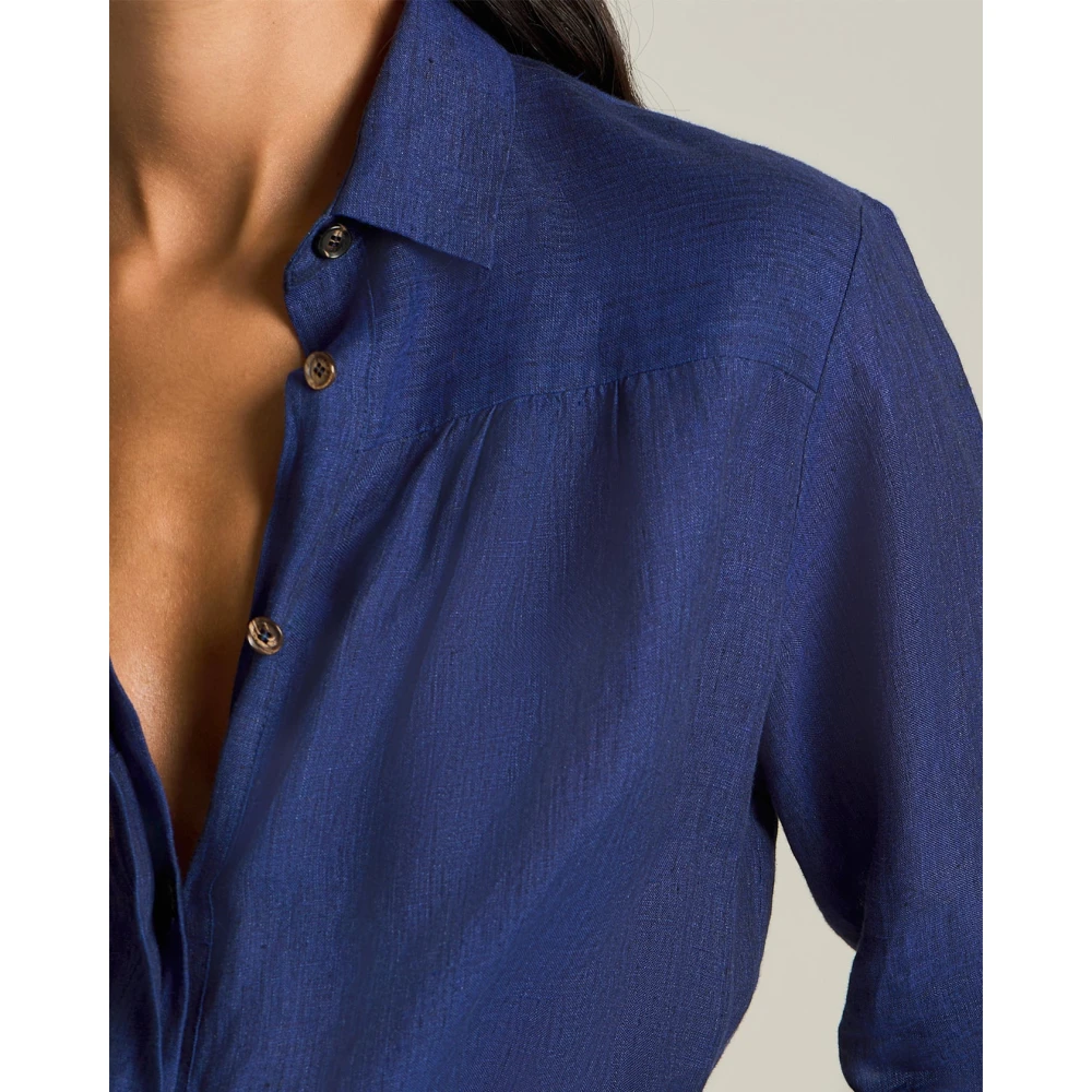 Kiton Linnen overhemdjurk met trekkoord taille Blue Dames