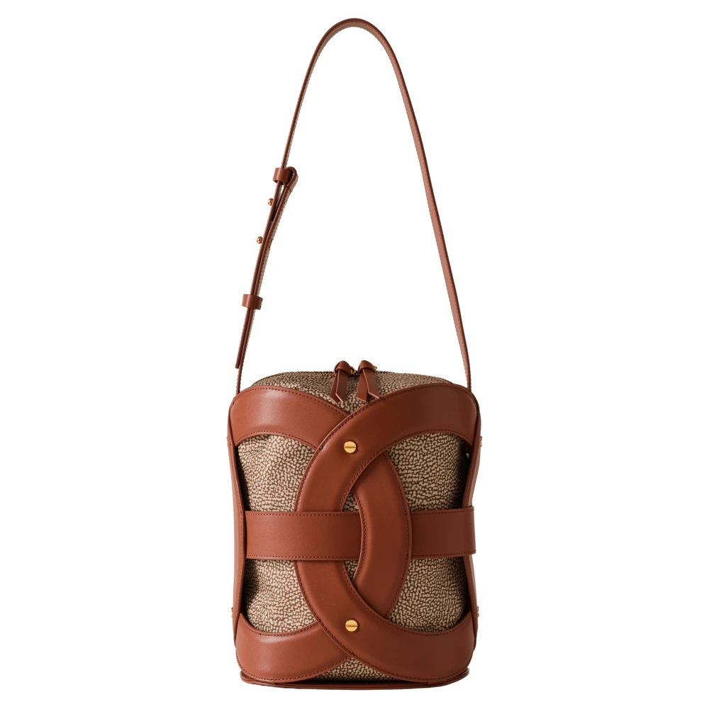 Borbonese Middelgrote Leren Bucket Bag met Weefsel Brown Dames
