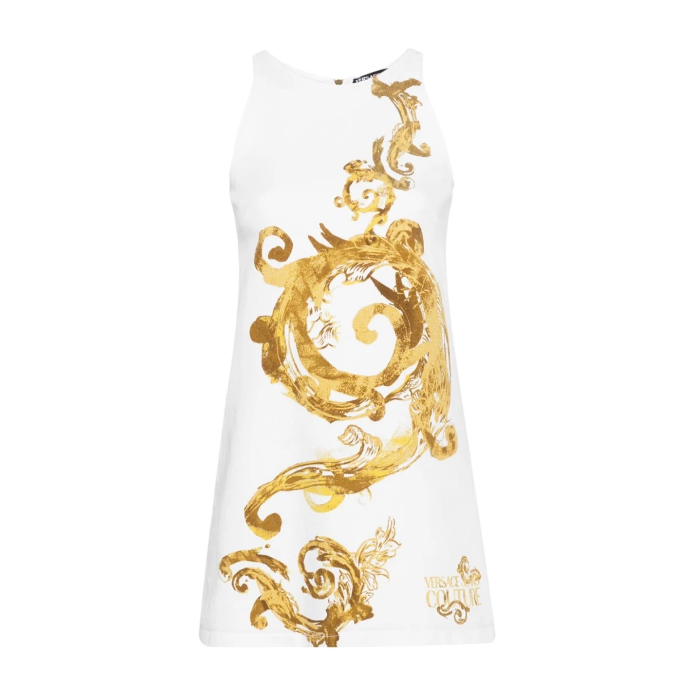 Versace Jeans Couture Witte Waterc.Gold Jurken White Dames