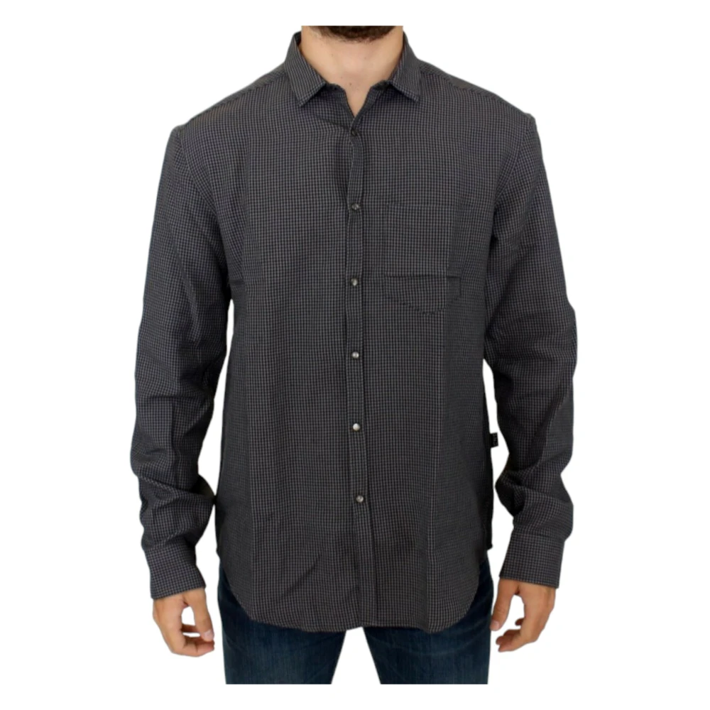 Costume National , Casual Shirts, Male, Gray, M, Grey Check Linen Blend Shirt