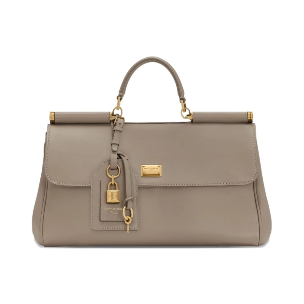 Dolce & Gabbana Women's Beige Leather Shoulder Bag With Metal Details - Handbags - One Size - Bags