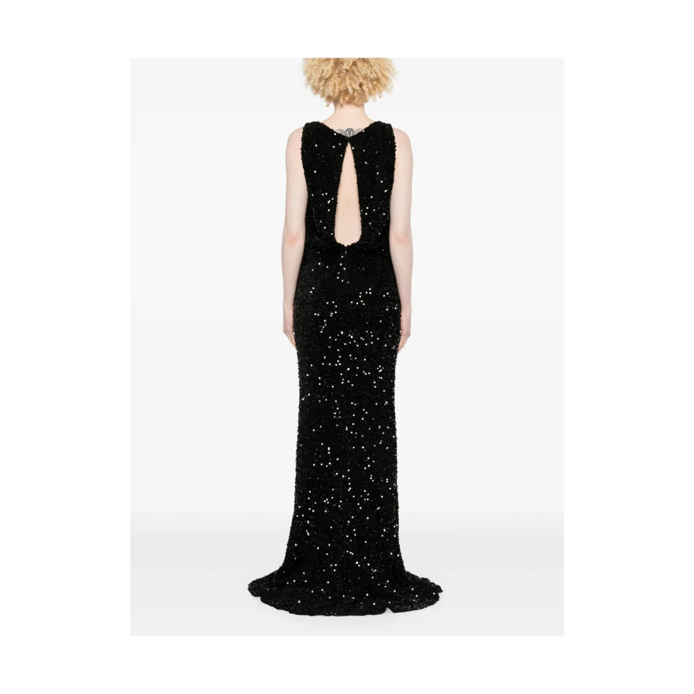 Elisabetta Franchi Zwarte Gedrapeerde Jurk met Logo Plaque Black Dames