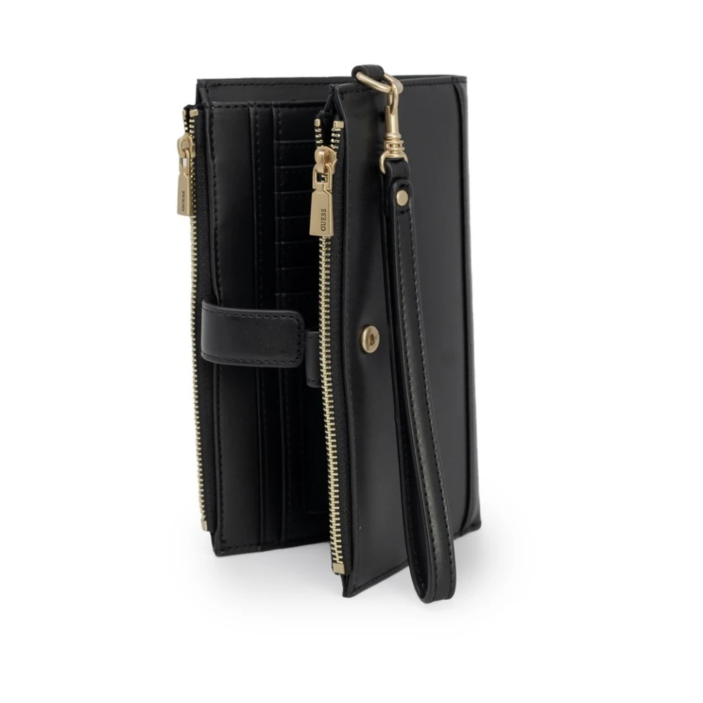 Guess Zwarte portemonnee met rits in polyurethaan materiaal Black Dames