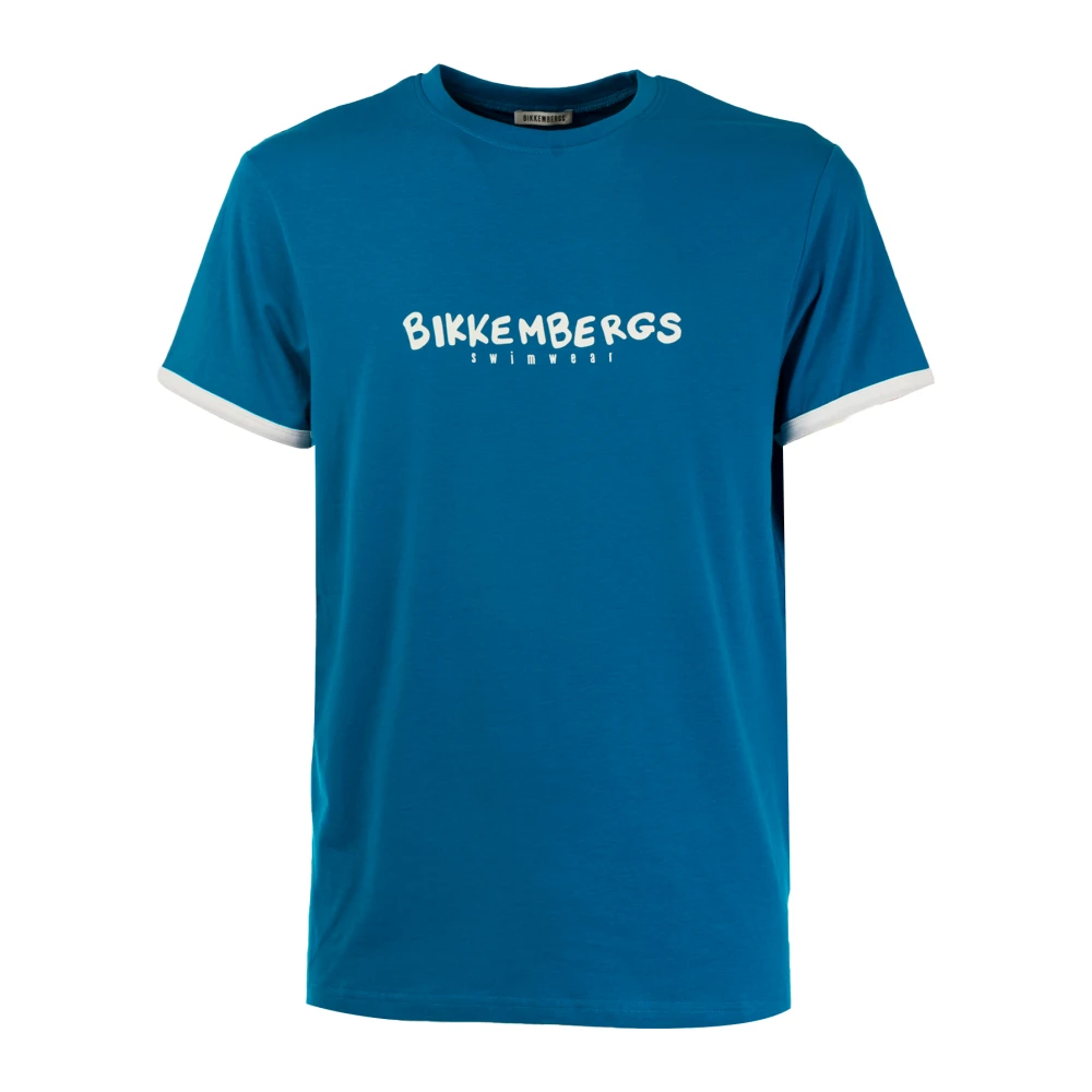 Bikkembergs Stretch Katoen Logo Print T-Shirt Blue Heren