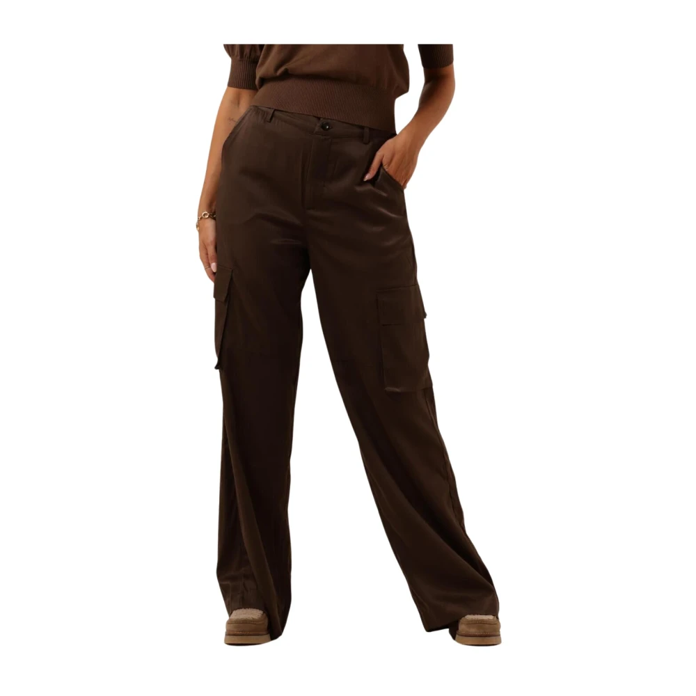 Minus Bruine Wide Leg Cargo Broek Brown Dames
