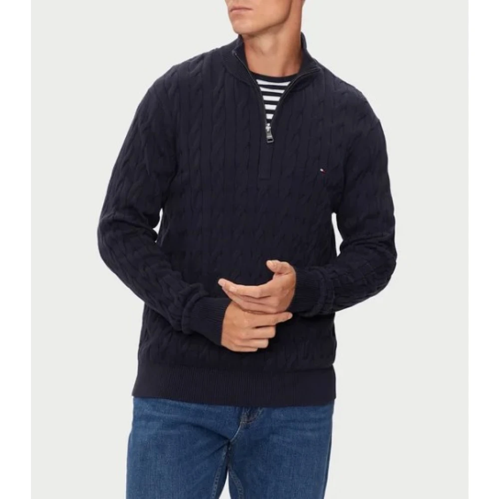 Tommy Hilfiger Klassieke Katoenen Kabelrits Trui Blue Heren