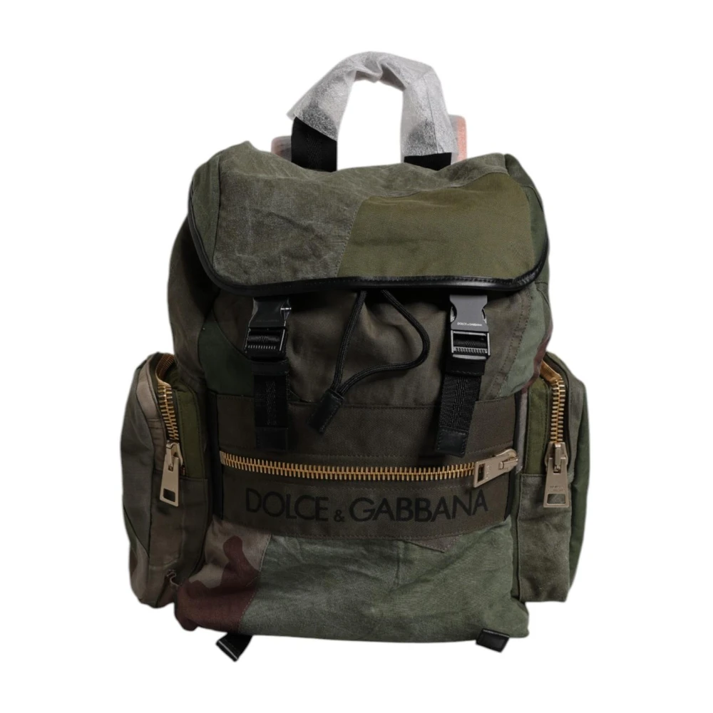 Dolce & Gabbana Men's Green Camouflage Drawstring Backpack